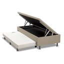 Ver imagem 1 de Cama Box Baú Solteiro com Auxiliar Espuma Sintético Bege 56x88x188