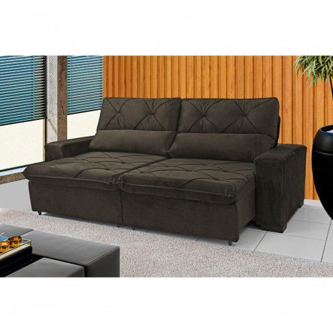 Sofá Retrátil e Reclinável 230 Cm Alaska Veludo Tabaco