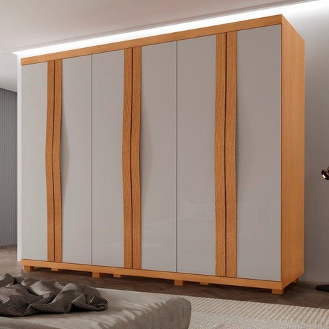 Guarda-Roupa Casal 100% MDF 6 Portas e 6 Gaveta com Pés Olimp Marrom/Marromle/Off White