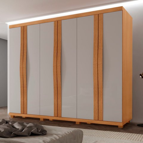 Guarda-Roupa Casal 100% MDF 6 Portas e 6 Gaveta com Pés Olimp Marrom/Marromle/Off White