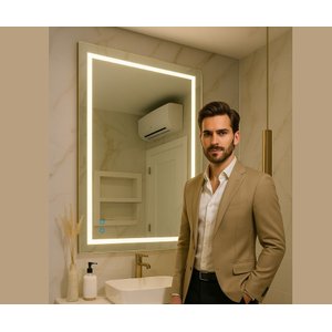 Espelho 4mm com Desembaçador Led 3 Cores 70x100 Jateado Embutido Banheiro