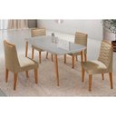 Ver imagem 1 de Conjunto: Mesa Sala Jantar Havana Curvo 120cm + 4 Cadeiras Maldivas Naturale/off White - Linho Bege