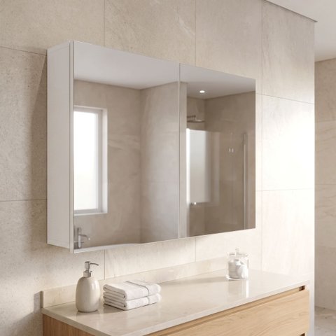 Espelheira para Banheiro  2 Portas em MDF 80 x 110cm Nature Branco