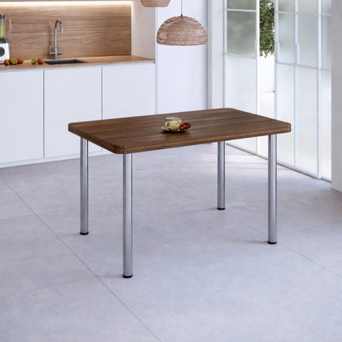 Mesa de Jantar 4 Lugares Retangular Base Cromada Tampo de MDP/BP Marrom/Nogueira
