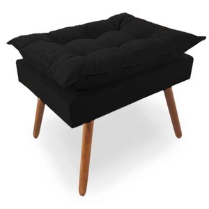 Puff Opala Pés Palito Veludo Preto - Kimi Design
