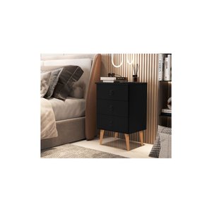 Mesa de Cabeceira Retrô com Pés Palito Madri com 3 Gavetas para Quarto - Preto