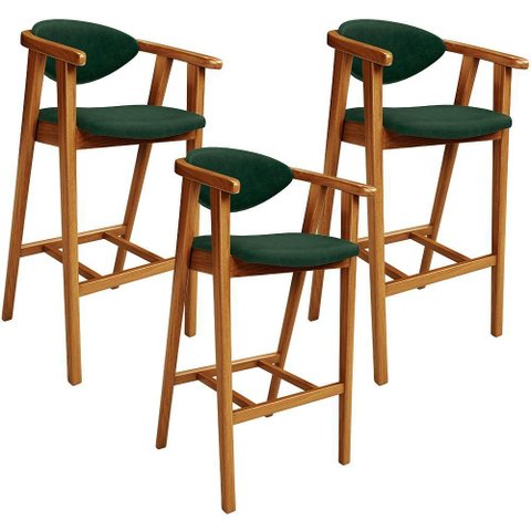 Kit 03 Banquetas Alta Cozinha Bancada Bar Sala de Jantar Fixa Cecília L02 Facto Verde Musgo