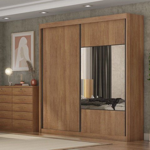Guarda Roupa Casal 2 Portas 4 Gavetas 100% MDF com Espelho Trieste Marrom/Cinamomo