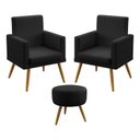 Ver imagem 1 de Kit 2 Poltronas Decorativas Estofadas Vega Rodapé com Puff Solar para Sala de Estar Couro Artificial