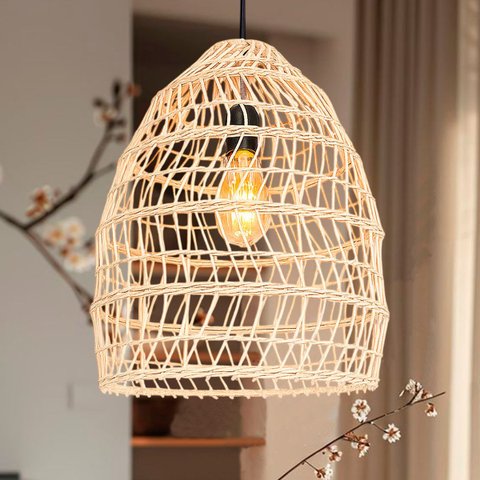 4 Pendente Rattan em Fibra Natural Boho Varanda Cesto E27 Fib02