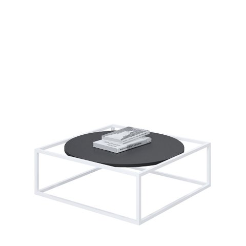 Mesa De Centro Sala 84x84x35cm Branco Com Preto Industrial Moon Don Castro Decor