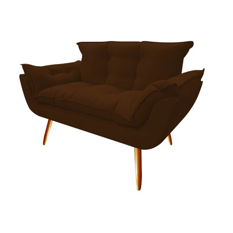 Namoradeira Decorativa Opala Suede Marrom 2 Lugares Pés Madeira Ms Decor