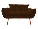 Ver imagem 2 de Namoradeira Decorativa Opala Suede Marrom 2 Lugares Pés Madeira Ms Decor
