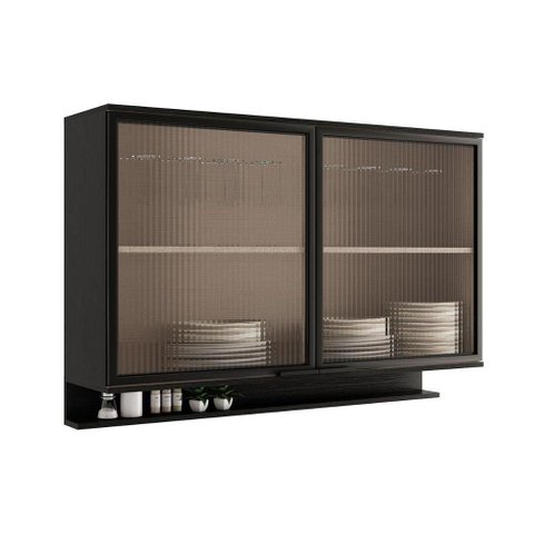 Armário Aéreo para Cozinha Alpha 2500 com 2 Portas com Vidro Canelado 120cm Preto - Carraro