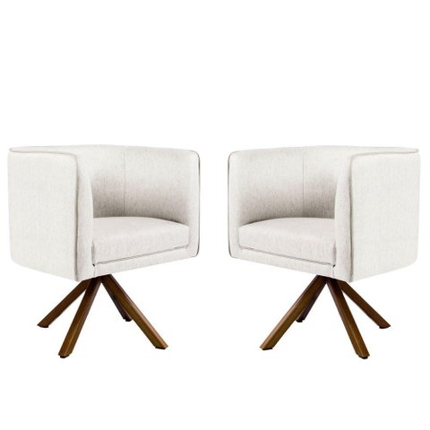 Kit 02 Poltronas Giratória Nix Linho Creme Gran Belo