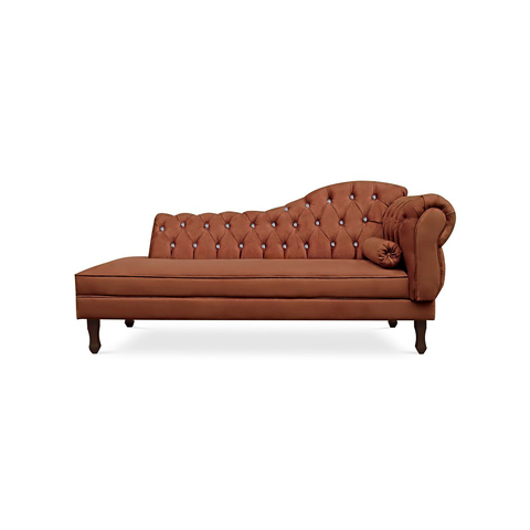 Recamier Divã Juliana 140cm com Strass - Esquerda Suede: Marrom