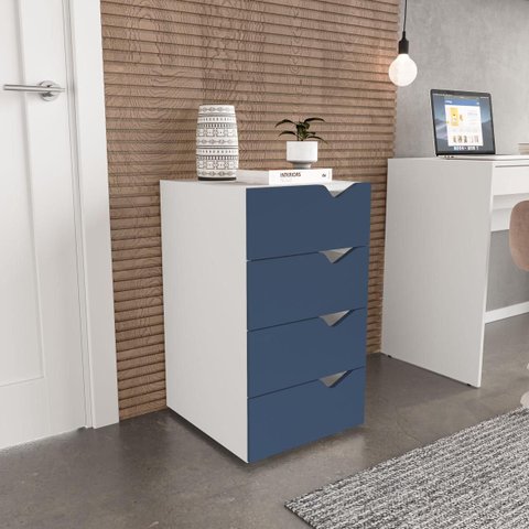 Gaveteiro Porto Escritório/Home Office 4 Gavetas 40x71cm Azul/Branco 250684