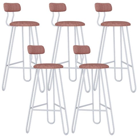 Kit 05 Banqueta Alta Bar Cozinha Sala de Jantar Áris C01 Branco Linho Rosê - Lyam Decor