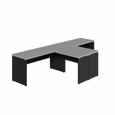 Mesa L Escritório 2 Lugares 3,00m X 1,50m Pés Painel F5 Cor:cinza Sagrado com Preto