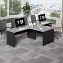 Ver imagem 4 de Mesa L Escritório 2 Lugares 3,00m X 1,50m Pés Painel F5 Cor:cinza Sagrado com Preto