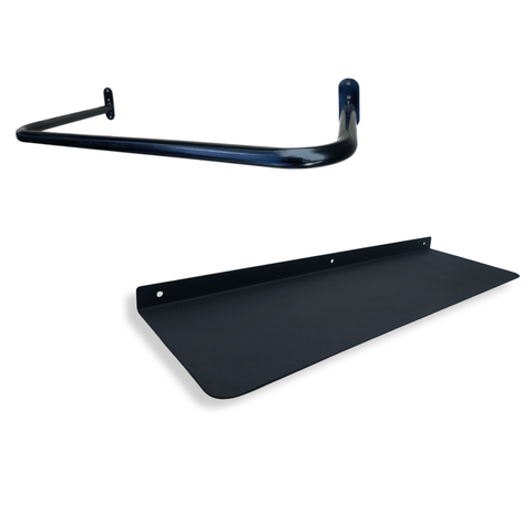 Arara Cabideiro 60cm para Roupas Loja Closet + Prateleira 60cm Multiuso Fixação de Parede Preto