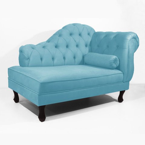 Recamier Sofá Divã Com Pés Retro 120X60 - Elã:Suede Azul Turquesa