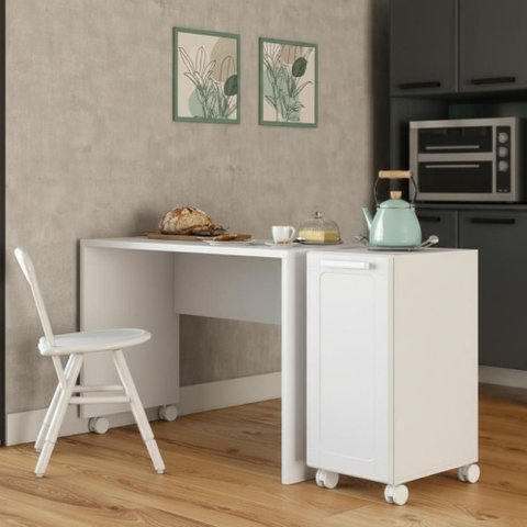 Conjunto de Mesa com Balcão Lateral Cozinha Multi Bertolini - Branco