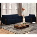 Ver imagem 2 de Kit Sofá Living 3 Lugares e Poltrona 102cm Pés Madeira Roya M22 Veludo Azul Marinho - Mpozenato