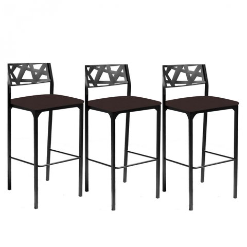 Kit 3 banquetas Luiza Marrom-Gat Magazine