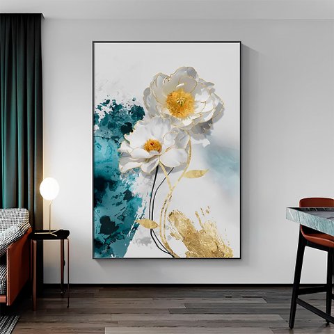 Quadro Flor Branca - Moldura Caixa + Foam + Vidro em Vários Tamanhos - Artfine