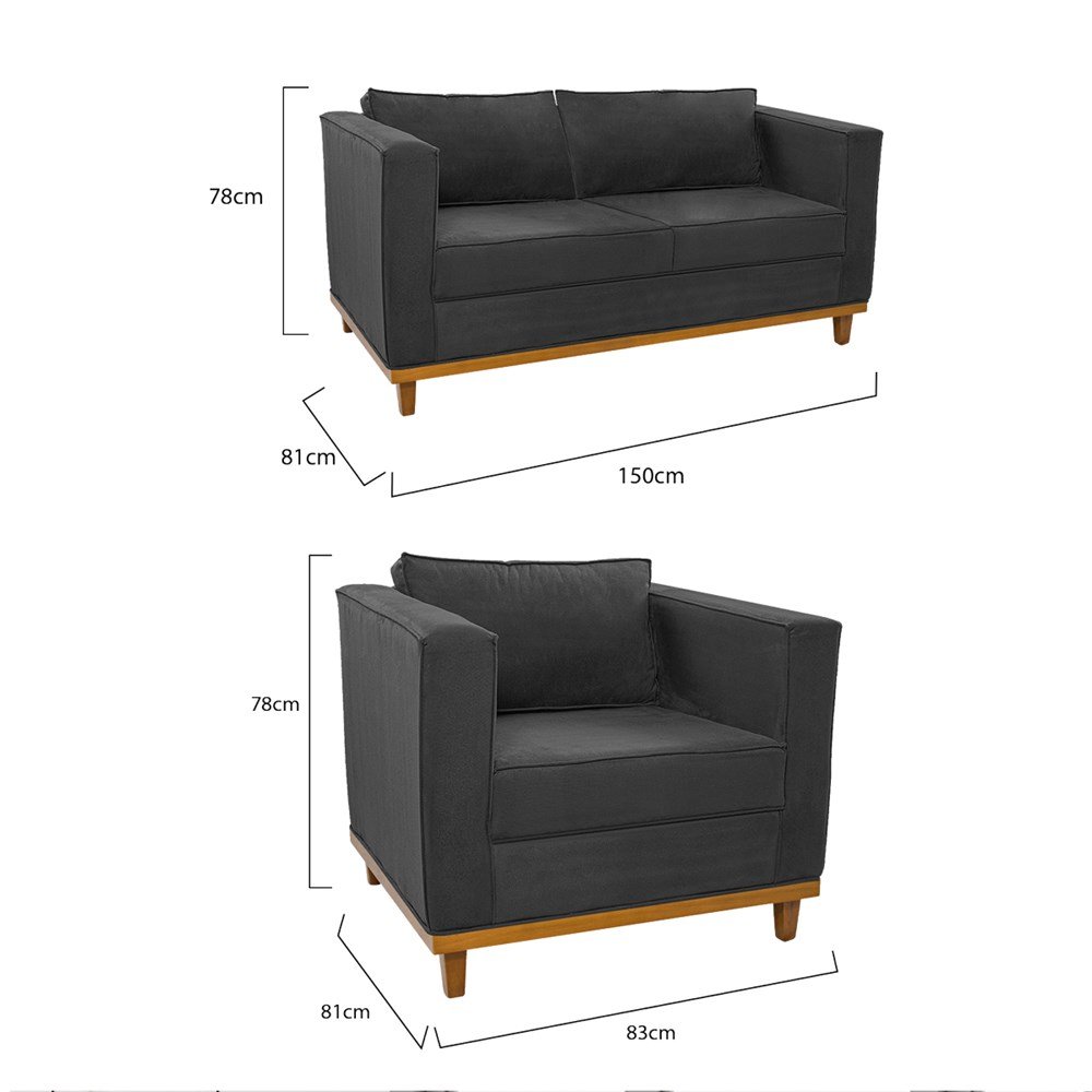 Kit Sofá 2 Lugares e 2 Poltronas Europa Linho Cinza Escuro AM Decor - 7