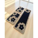 Ver imagem 1 de Jogo de Tapete de Cozinha 3 Peças Preto com Dourado Floral 3 Peças – 1,60 e 70 X 50cm Antiderrapante