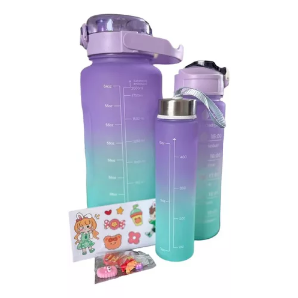 Kit C/ 3 Garrafas Squeeze 2l, 1l e 500ml - Todas As Ocasiões:lilás