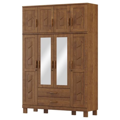 Guarda Roupa 8p 2g Espelho com Aplique 150 Cm 1275 Castanho Milani Store