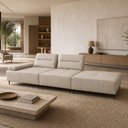 Ver imagem 1 de Sofá 4 Lugares com Puff para Sala Living 297cm Modular Pés Industrial Oslo L06 Couro Bege Areia - Ly