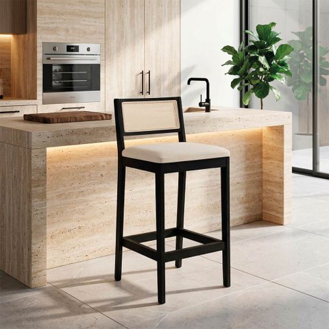 Banqueta Cozinha Média Madeira Preta Encosto Palhinha Austria I03 - D'Rossi
