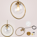 Ver imagem 7 de Lustre Pendente Circular 25cm Dourado Globo Vidro 15cm Luminária Teto Gimpo Kjdd-e-205-gold