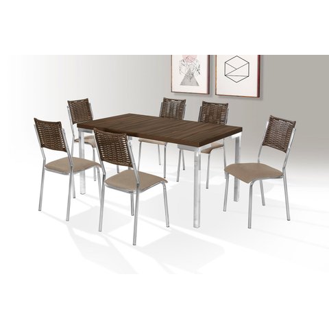 Conjunto Mesa Inovare Cr 1,40x0,80 MDP-6 Cad.Dalia Junco Cr - Junco Marrom - Tampo Tinto Trendi