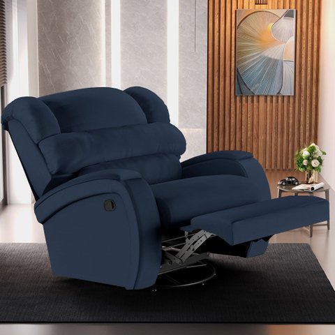 Poltrona do Papai Sala de Cinema Reclinável Kylie Glider Manual Giratória PU Azul G23 Gran Belo Kyli