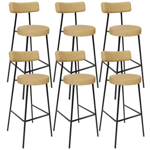 Kit 06 Banquetas Alta Bar Cozinha Sala De Jantar Estrutura Em Aço Milão L02 Couríssimo Fendi - Lyam 