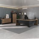Ver imagem 1 de Conjunto Escritório Completo 3 Peças: Mesa Diretor em L Tamburato, Balcão com Gavetas e Armário Multiuso Nogal Preto Marrom Artany