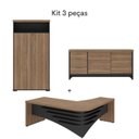 Ver imagem 6 de Conjunto Escritório Completo 3 Peças: Mesa Diretor em L Tamburato, Balcão com Gavetas e Armário Multiuso Nogal Preto Marrom Artany