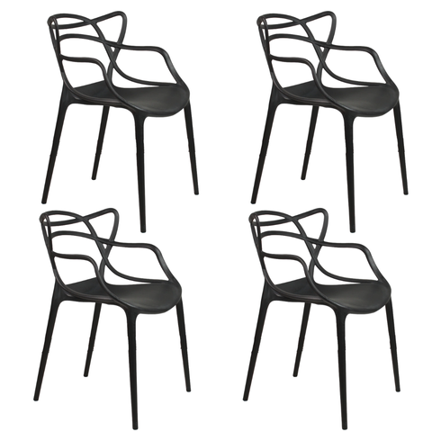 Kit 4 Cadeiras Alegra Polipropileno Mesa Jantar Cozinha Varanda Jardim Piscina Escritório - Preto