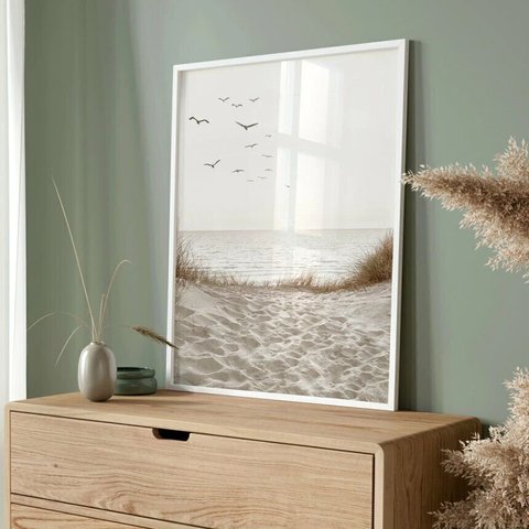 Quadro Decorativo Praia - Pé na Areia 45x34cm:moldura Branca