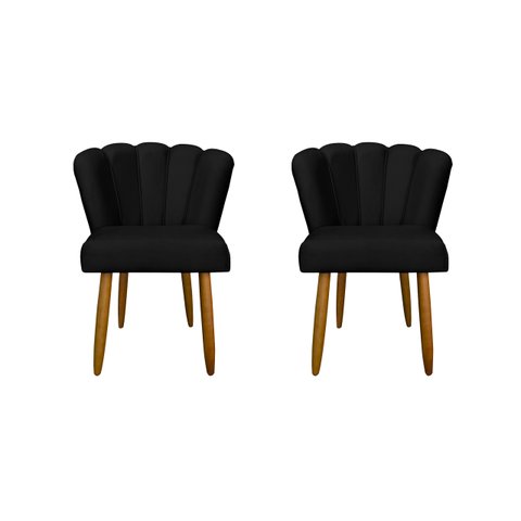 Kit 2 Cadeiras para Penteadeira Quarto Modelo Flor – Balaqui Cor:preto