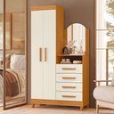 Ver imagem 1 de Cômoda Roupeiro para Quarto 2 Portas 4 Gavetas com Espelho Alba A04 Cinamomo Off White - Lyam Decor