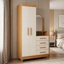 Ver imagem 3 de Cômoda Roupeiro para Quarto 2 Portas 4 Gavetas com Espelho Alba A04 Cinamomo Off White - Lyam Decor