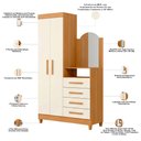 Ver imagem 4 de Cômoda Roupeiro para Quarto 2 Portas 4 Gavetas com Espelho Alba A04 Cinamomo Off White - Lyam Decor