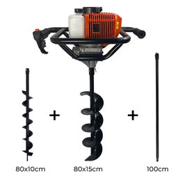 Perfurador de Solo Gasolina 2,5hp 52cc Brocas 10+15cm+ext 1m - 2