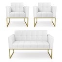 Ver imagem 1 de Kit 1 Sofá Namoradeira e 2 Poltronas Elisa Corino Branco Base Metálica Industrial Dourado - D'Rossi